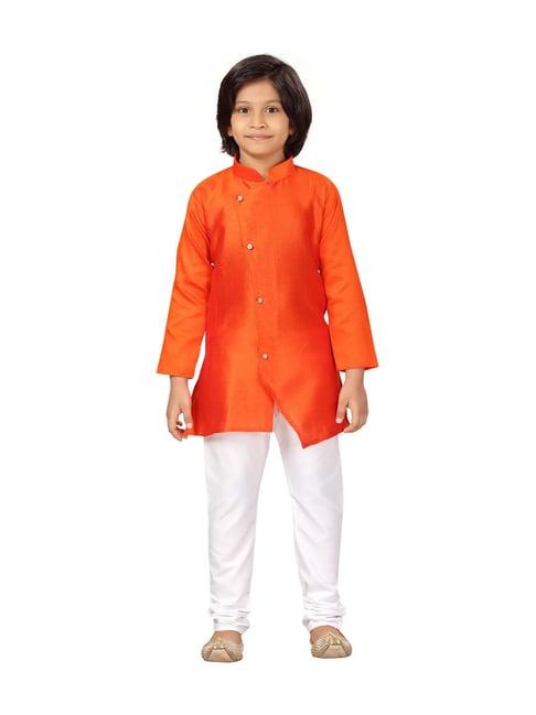 little mafia by aarika kids orange & white regular fit kurta set