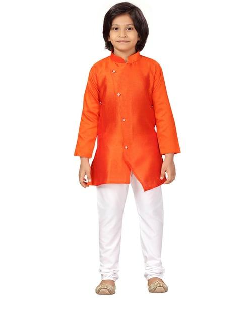 little mafia by aarika kids orange & white solid kurta with pyjamas