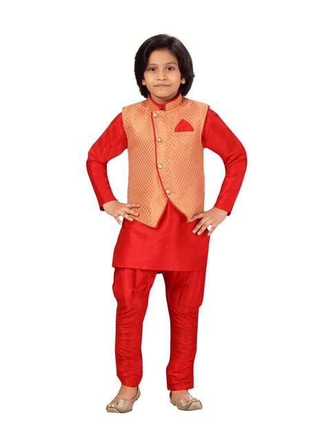 little mafia by aarika kids peach & red self pattern kurta set