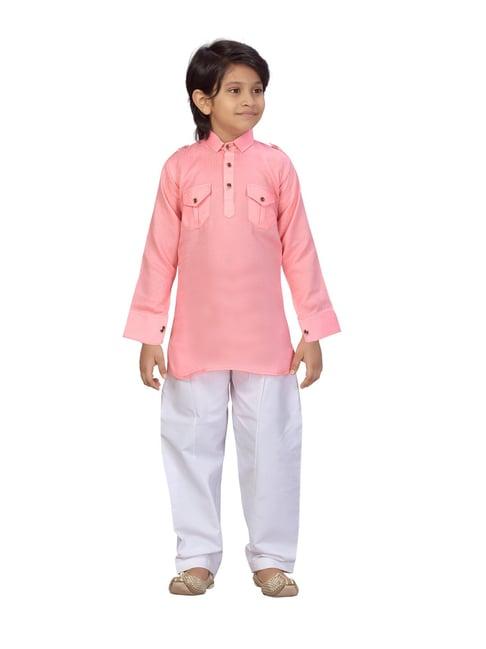 little mafia by aarika kids pink & white solid  pathani kurta  pyjama