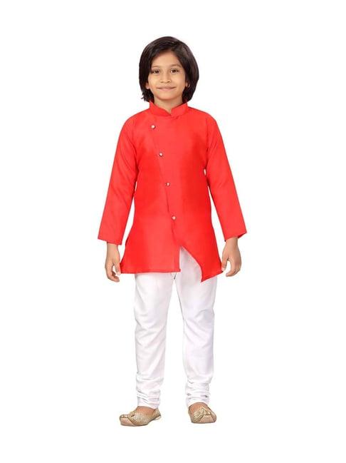 little mafia by aarika kids red & white regular fit kurta set