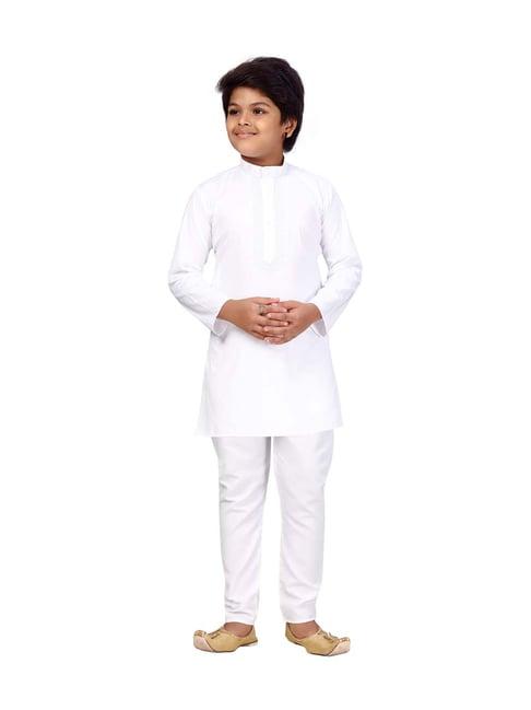 little mafia by aarika kids white cotton embroidered kurta set