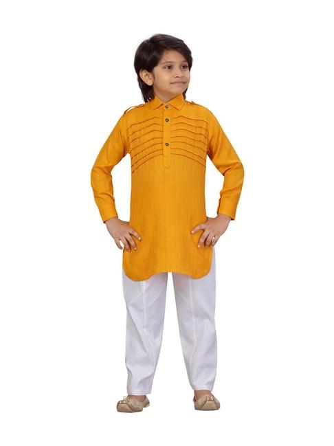 little mafia by aarika kids yellow & white cotton kurta set