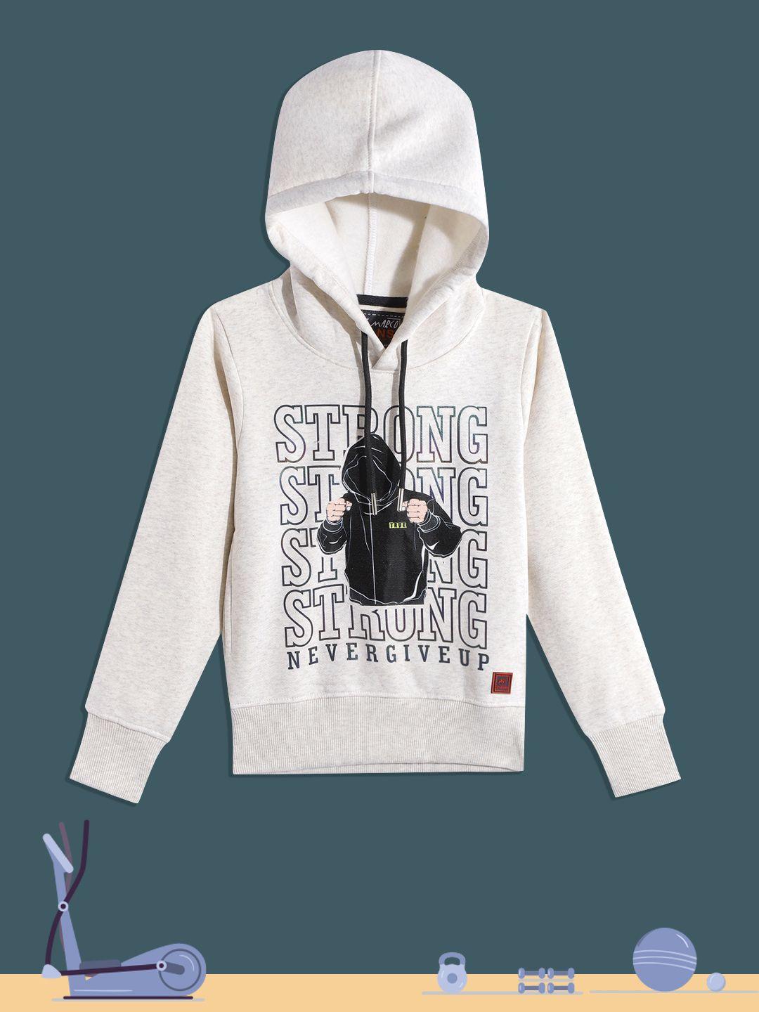 little marco boys off white & black printed hooded sweatshirt