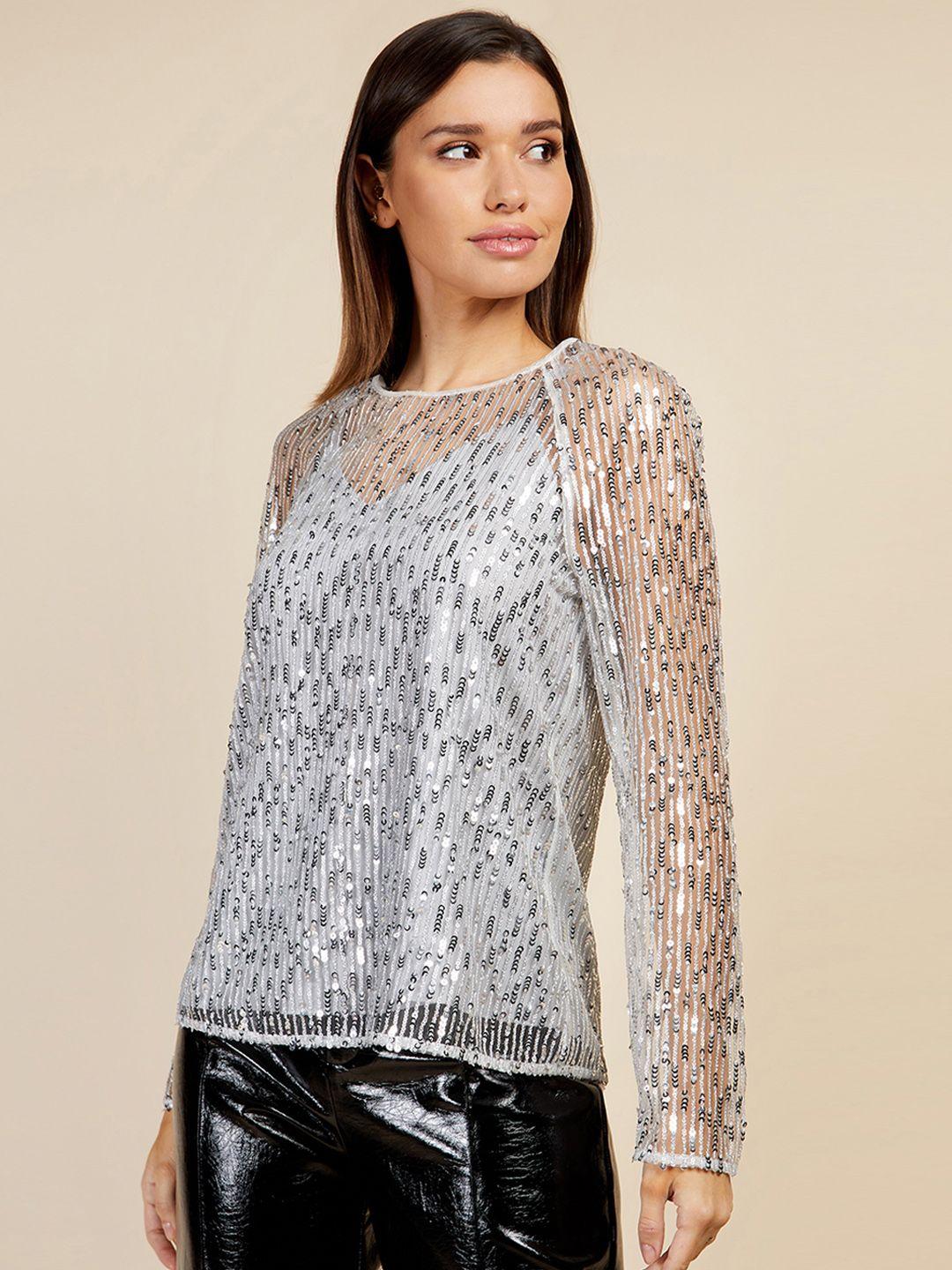 little mistress embellished net top with camisole