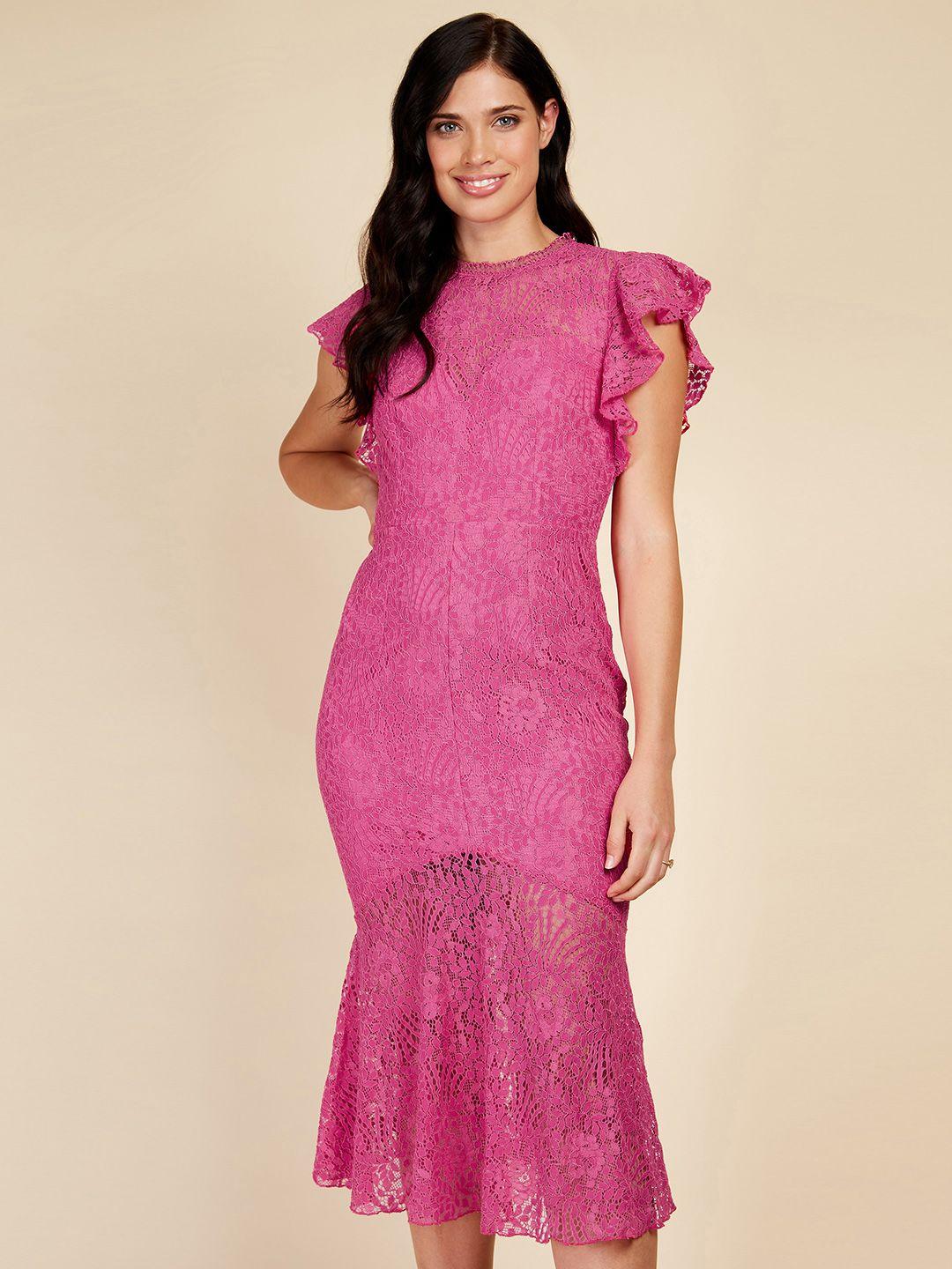 little mistress flutter sleeve fishtail lace midi dress