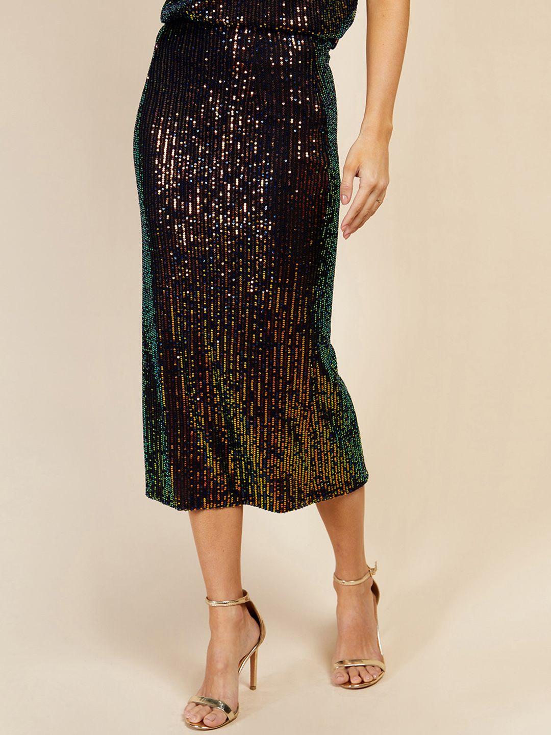 little mistress sequined straight midi slip skirt