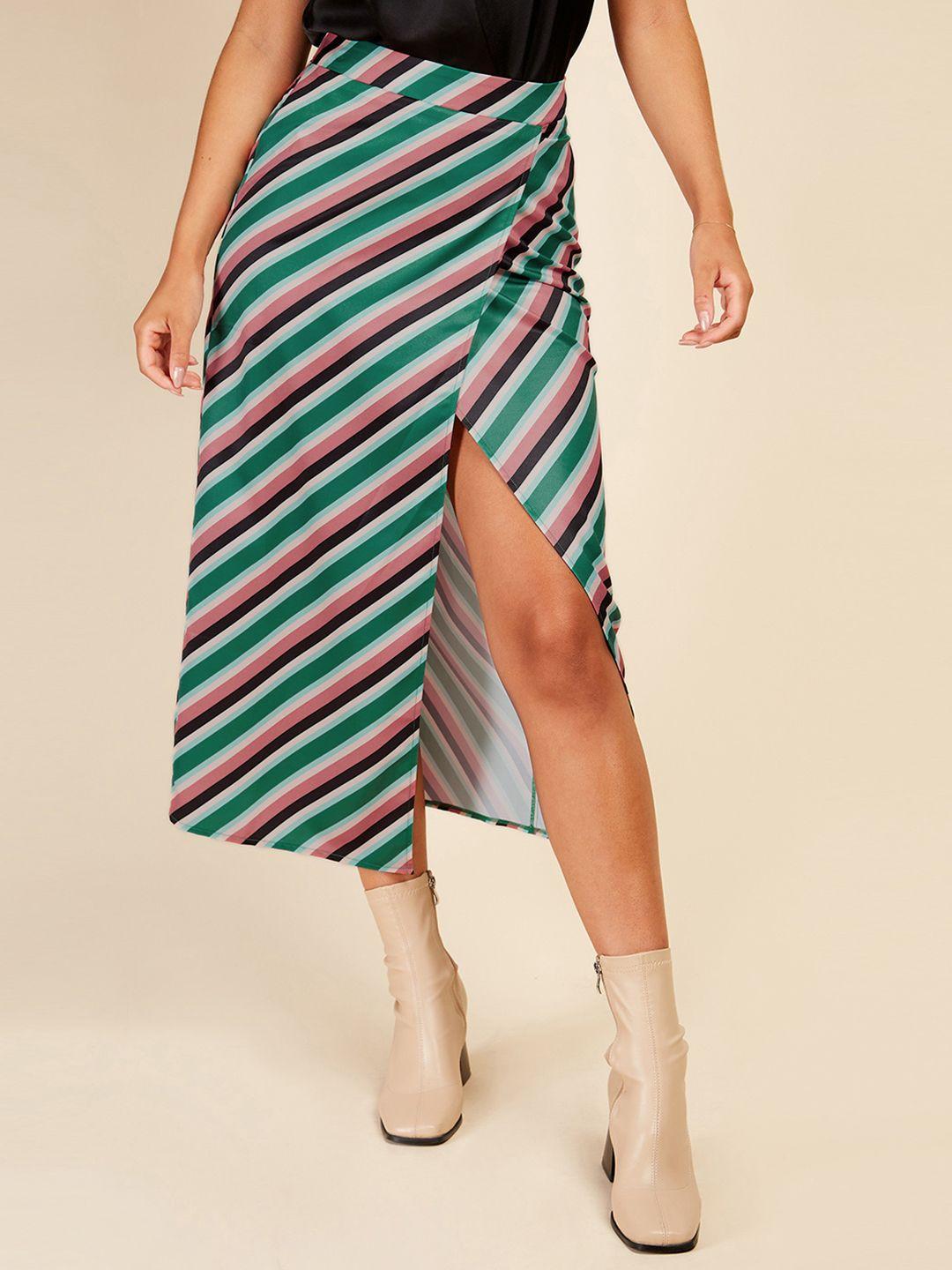 little mistress striped wrap-style midi skirt