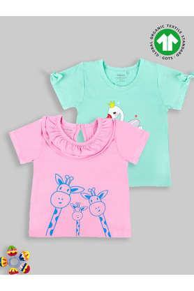 little princess & giraffe print girls top combo - multi