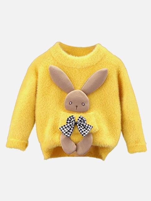 little surprise box 3d bunny yellow applique full sleeves sweater