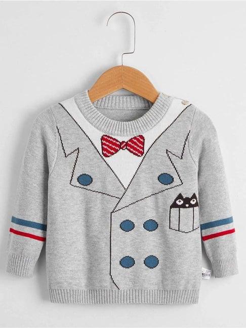 little surprise box grey printed full sleeves sweater