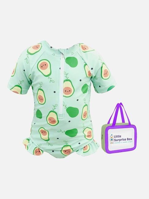 little surprise box kids green printed swimsuit