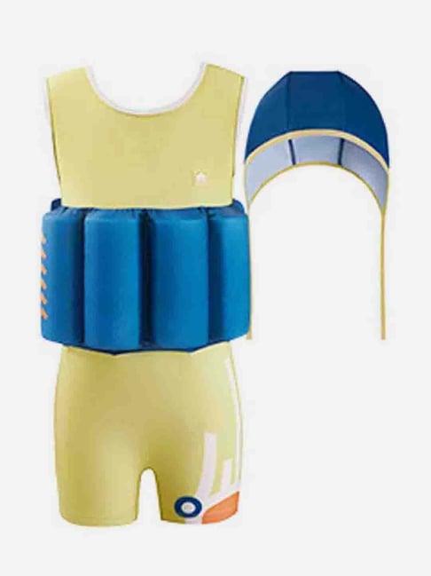 little surprise box kids yellow & blue printed swimfloatsuit