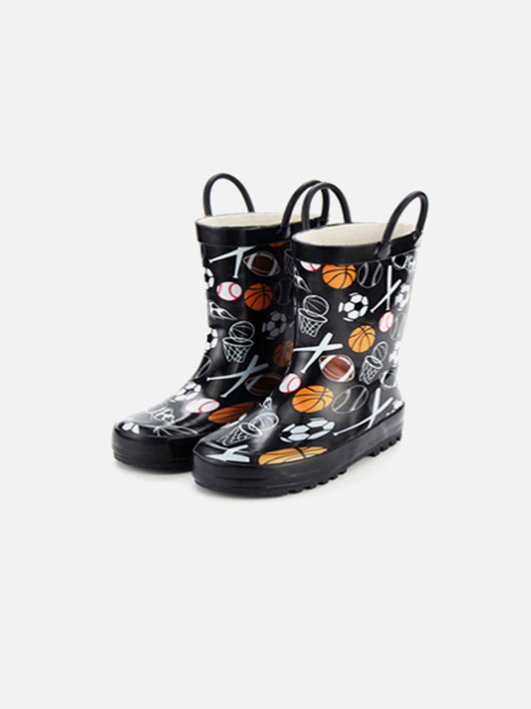 little surprise box llp kids black printed mid-top anti-skid gum rain boots