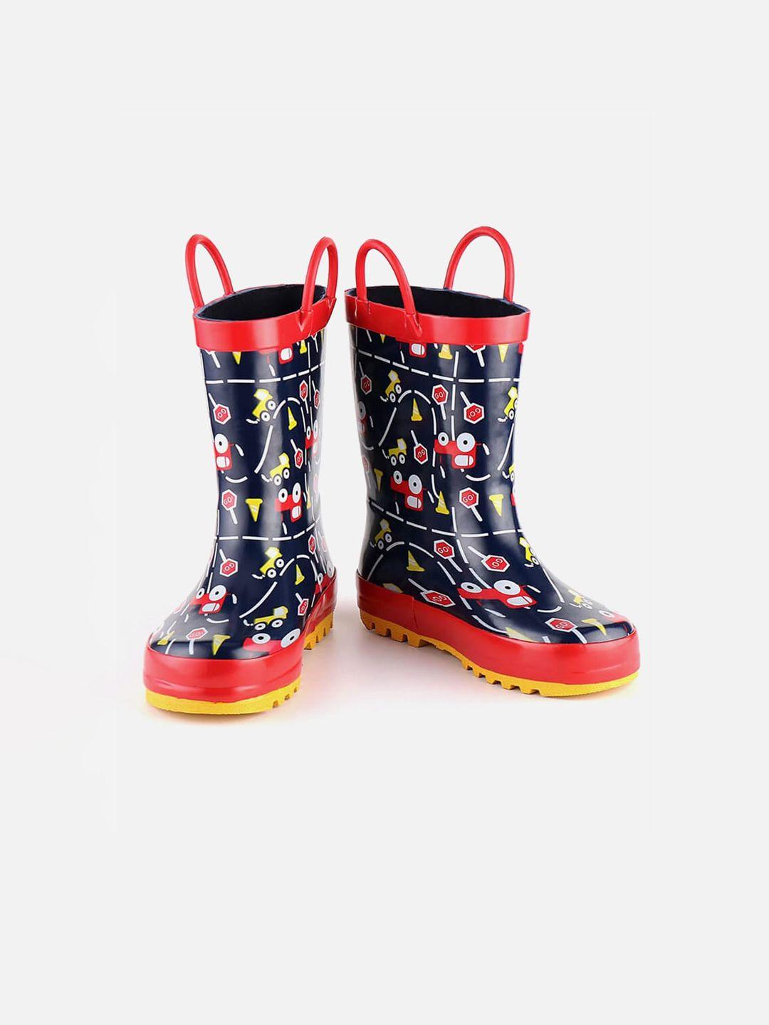 little surprise box llp kids blue & red printed mid-top anti-skid gum rain boots