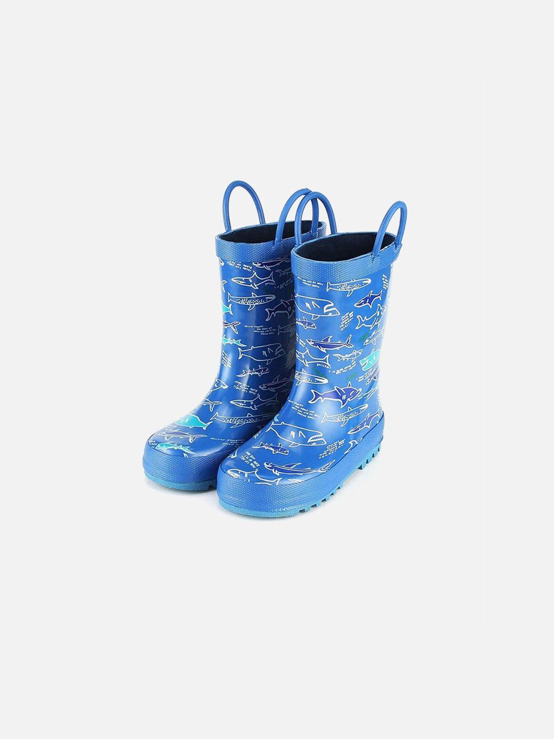 little surprise box llp kids blue printed mid-top rain gum boots