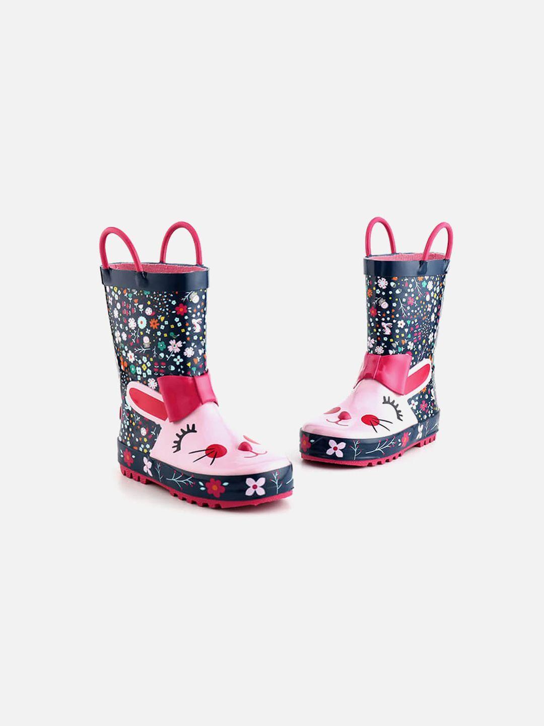 little surprise box llp kids pink printed mid-top rain gum boots