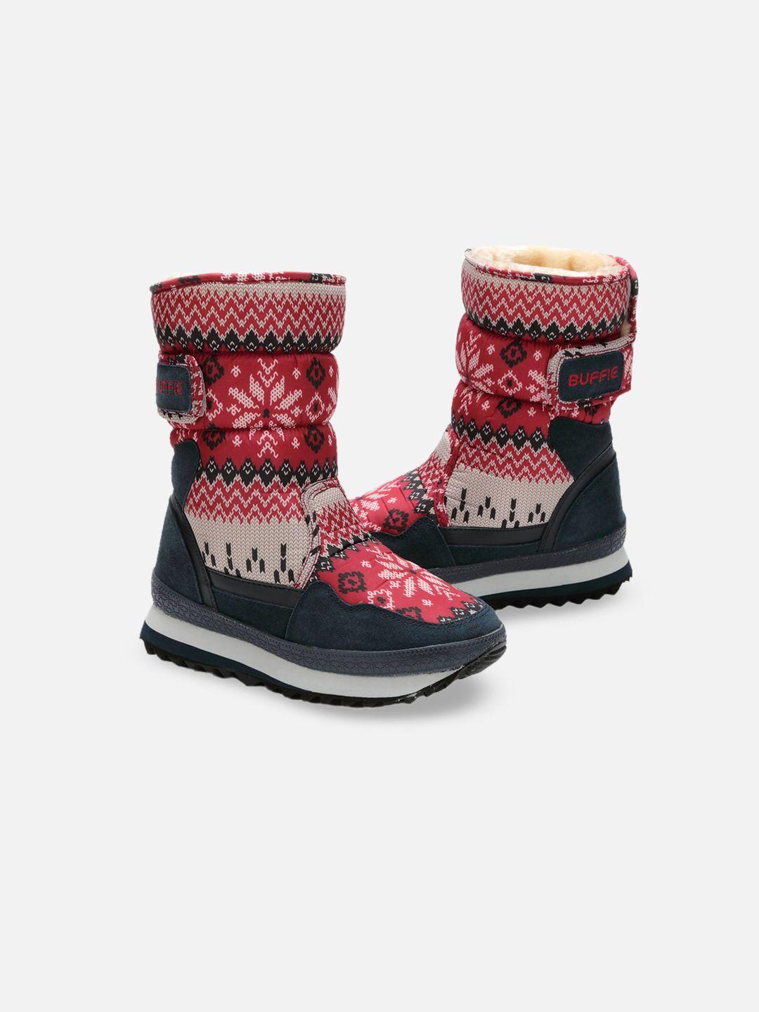 little surprise box llp kids red & black printed winter/snowboots