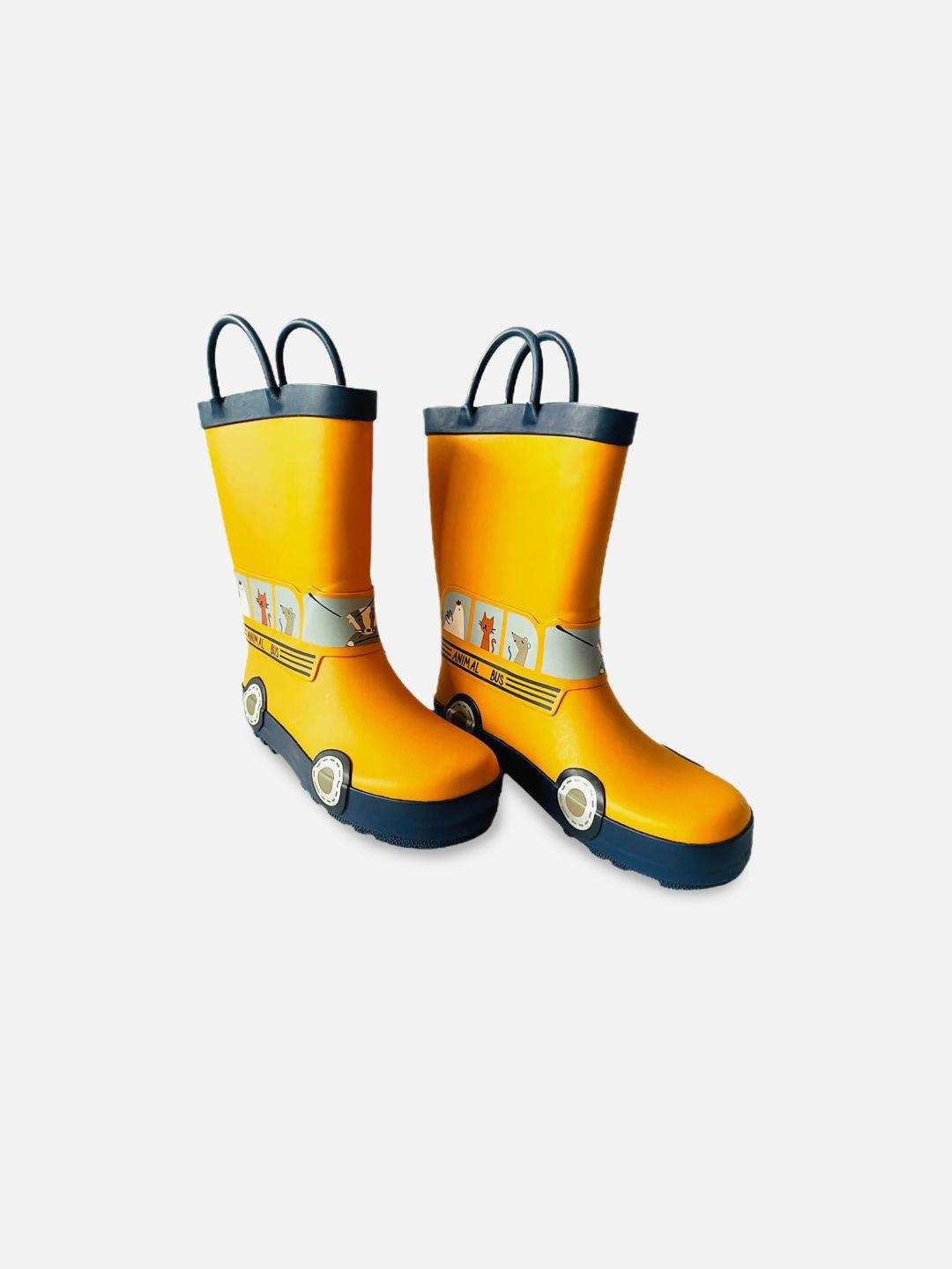 little surprise box llp kids yellow printed mid-top anti-skid gum rain boots