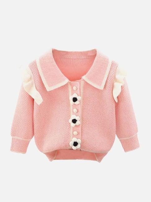 little surprise box pink applique full sleeves cardigan