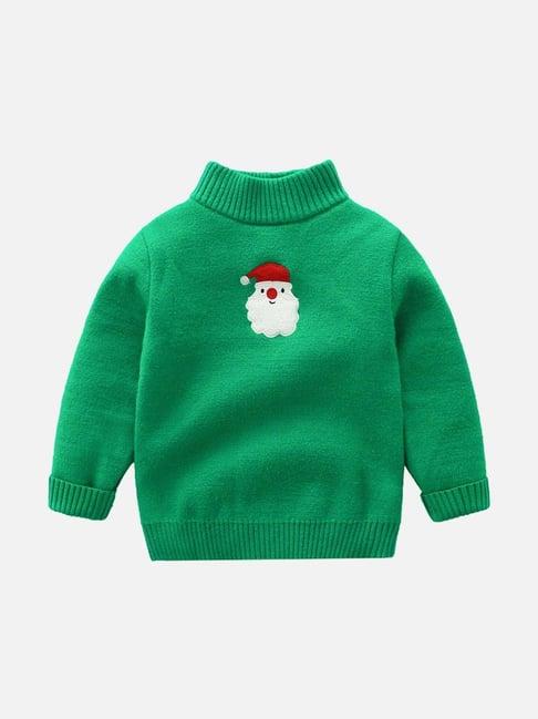 little surprise box santa monogram green printed full sleeves sweater