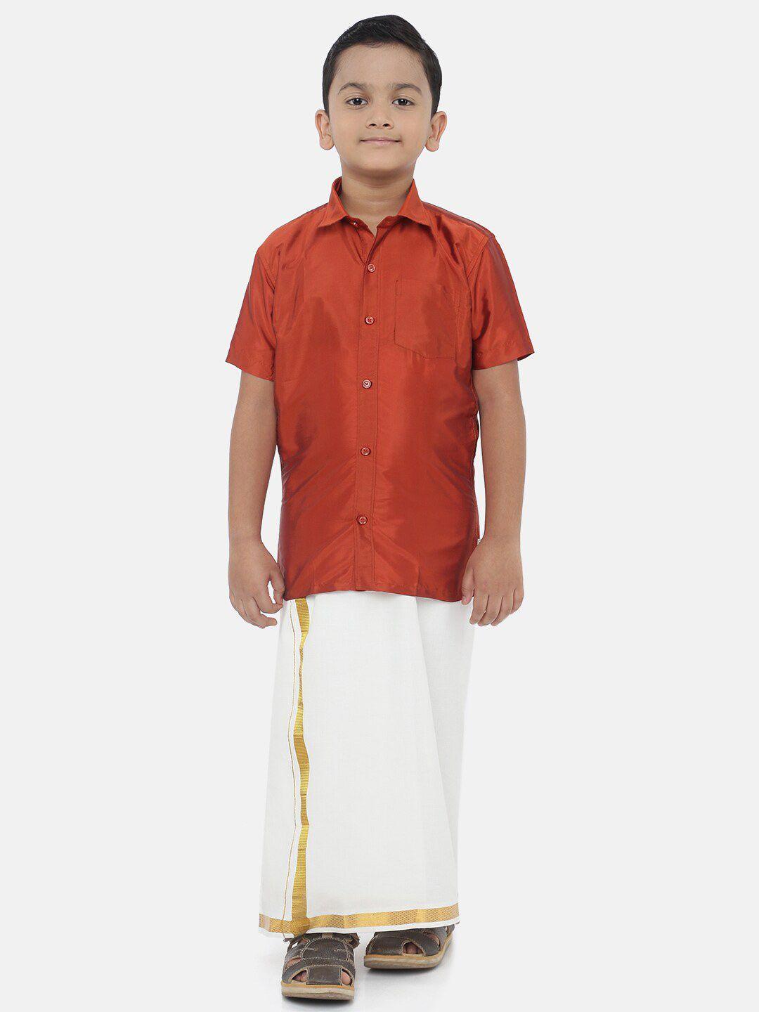 littlestars boys orange & white shirt with dhotis