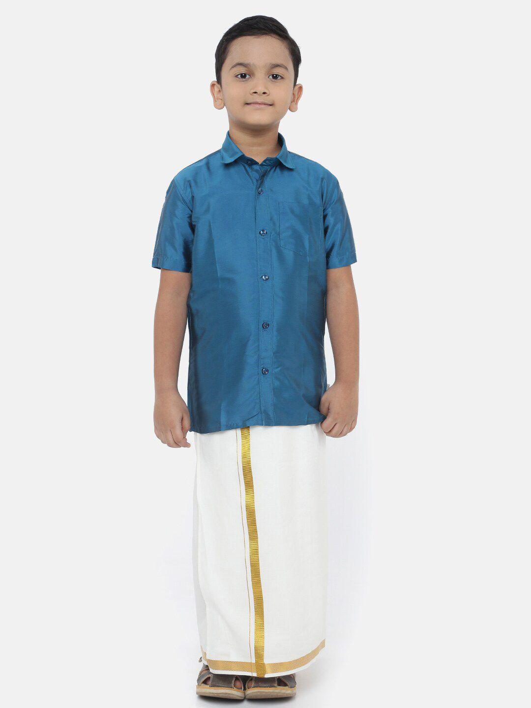 littlestars boys blue & white shirt with dhoti pants