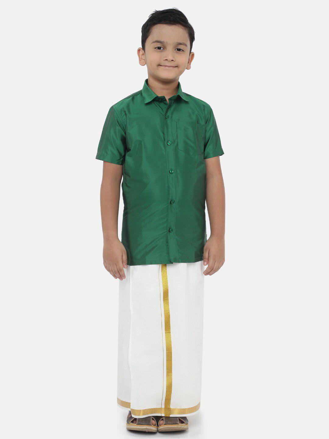 littlestars boys green & white shirt with dhoti