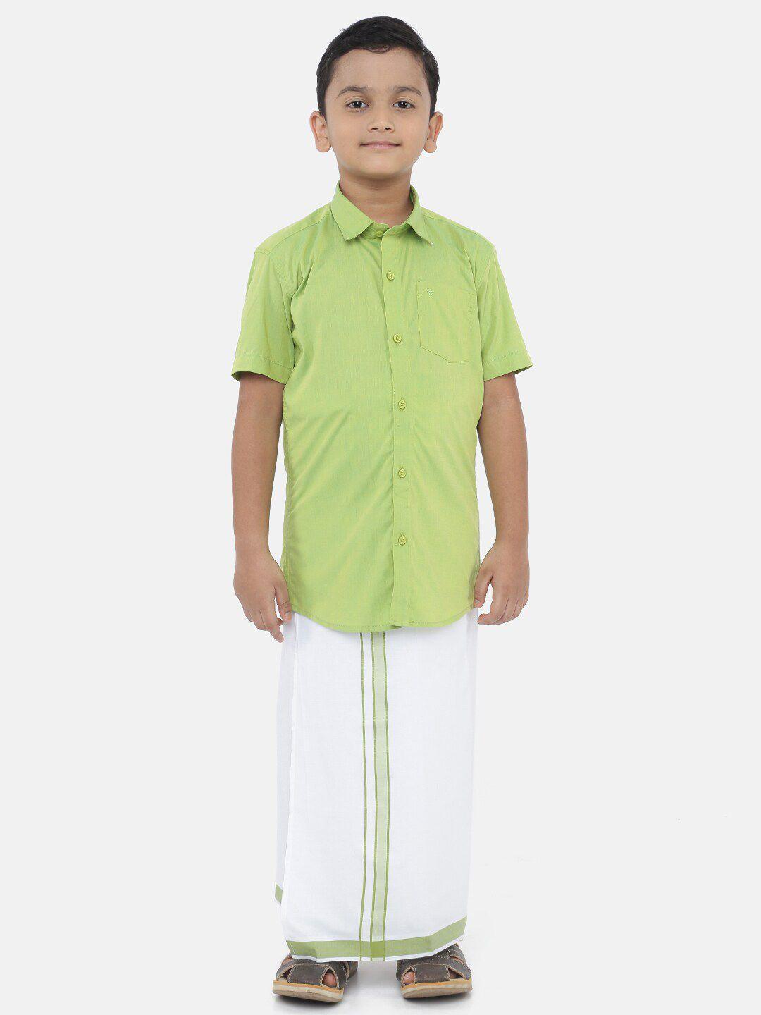 littlestars boys green & white shirt with dhoti