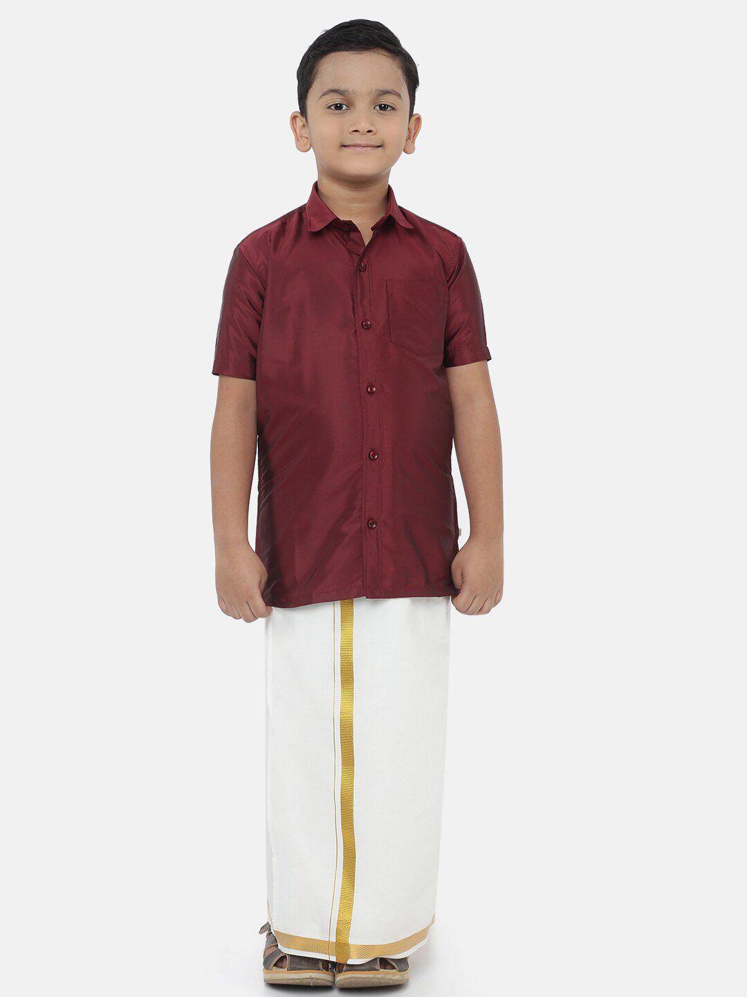 littlestars boys maroon & white shirt with dhoti
