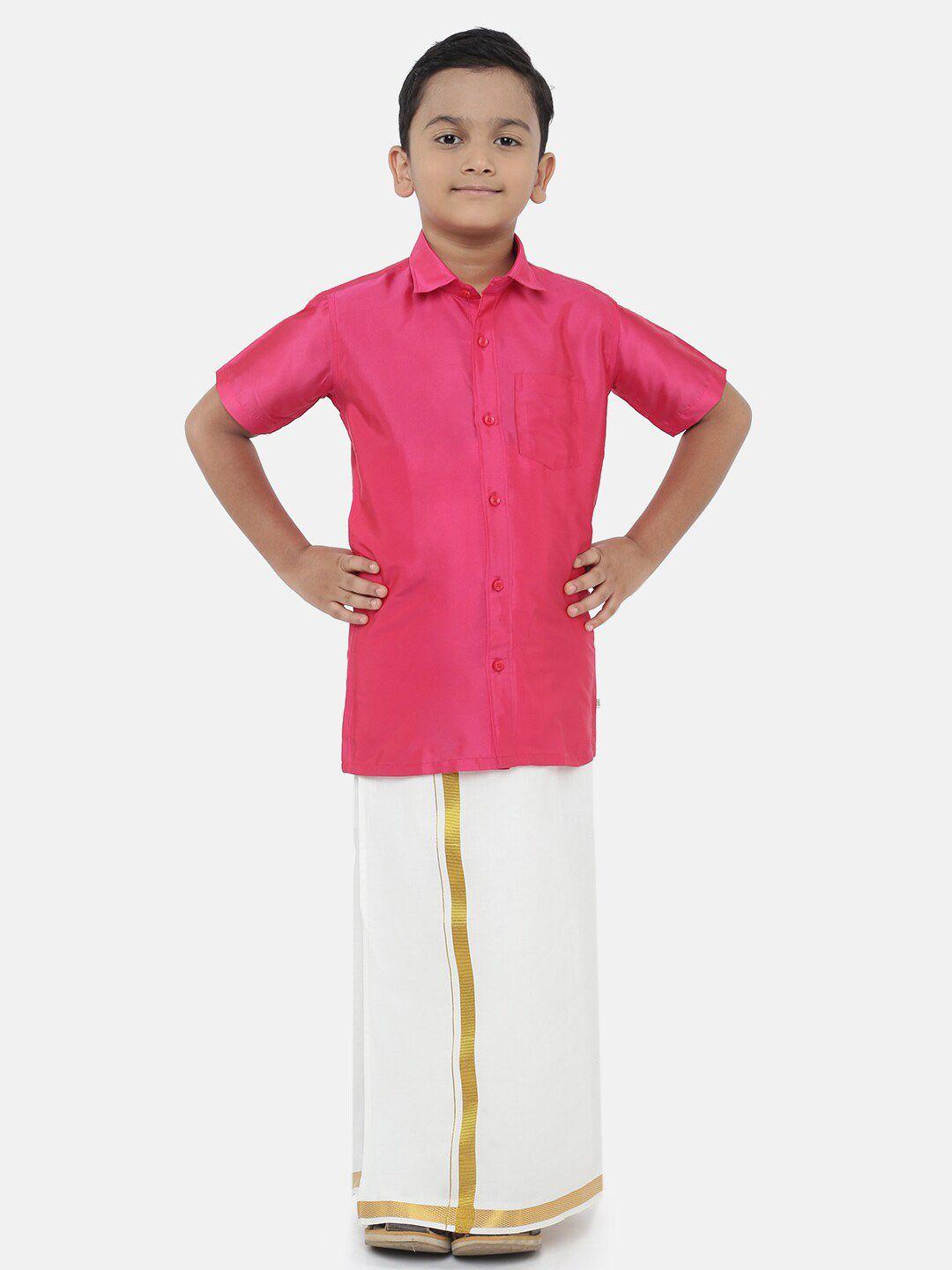 littlestars boys pink & white shirt with dhoti