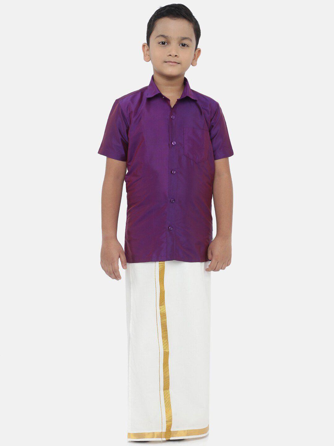 littlestars boys violet & white shirt with dhoti