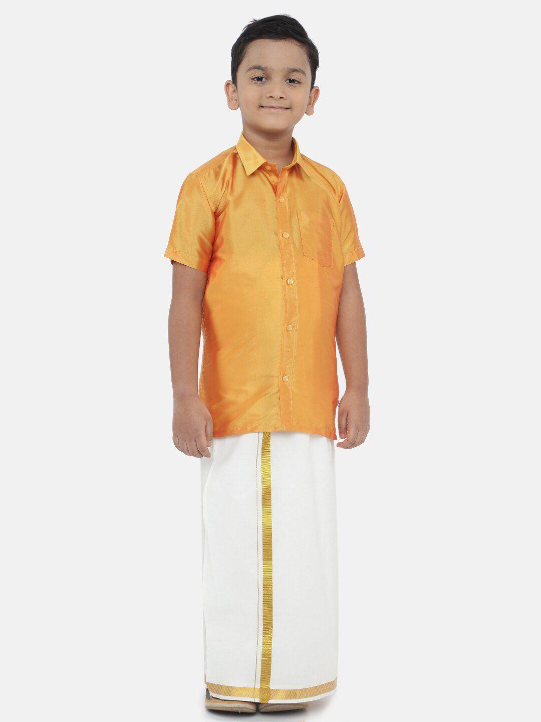 littlestars boys yellow & white shirt with dhoti