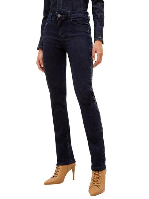 liu jo regular dark blue indigo wash mid rise jeans