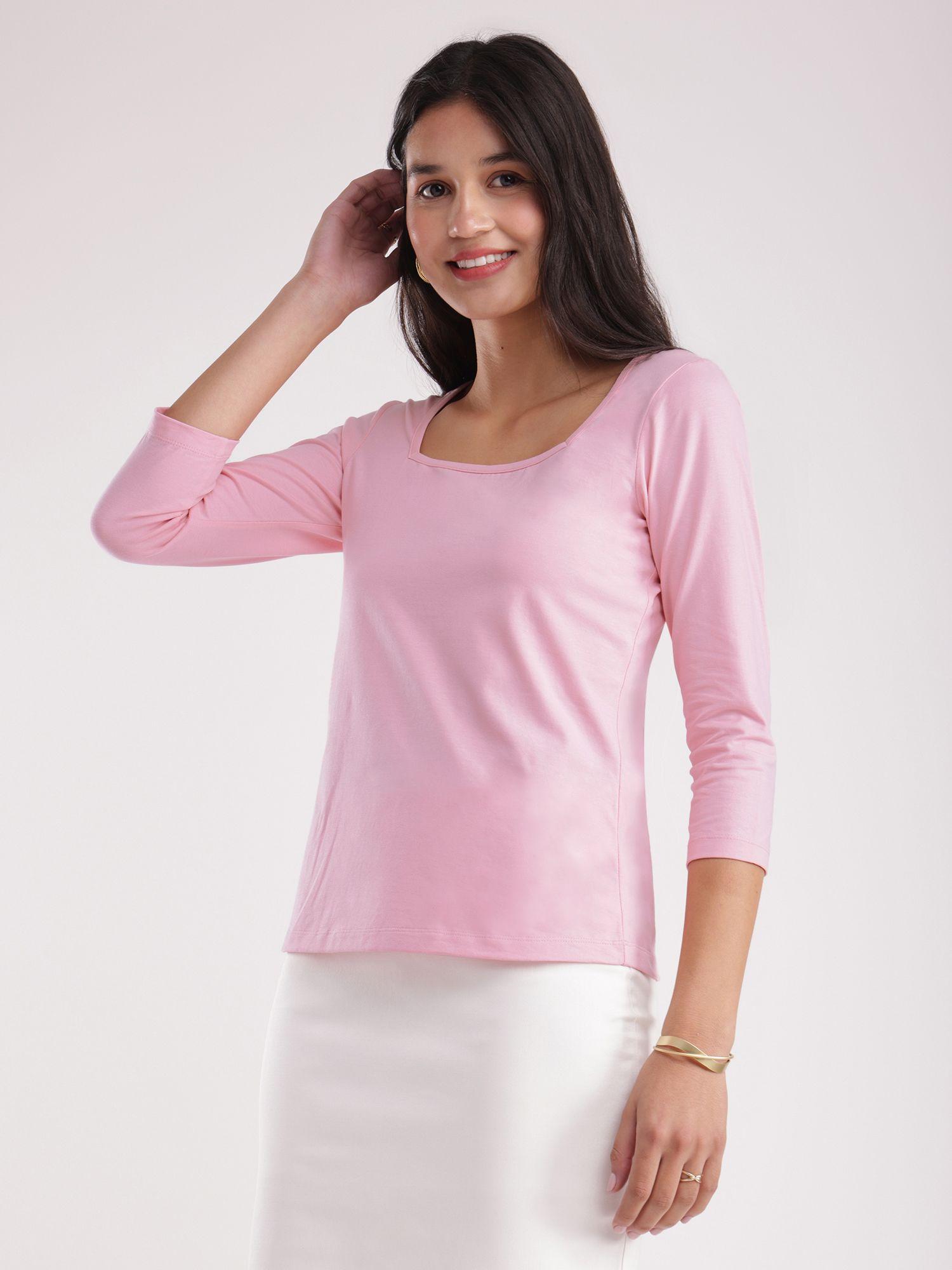 liv soft cotton square neck t-shirt - pink