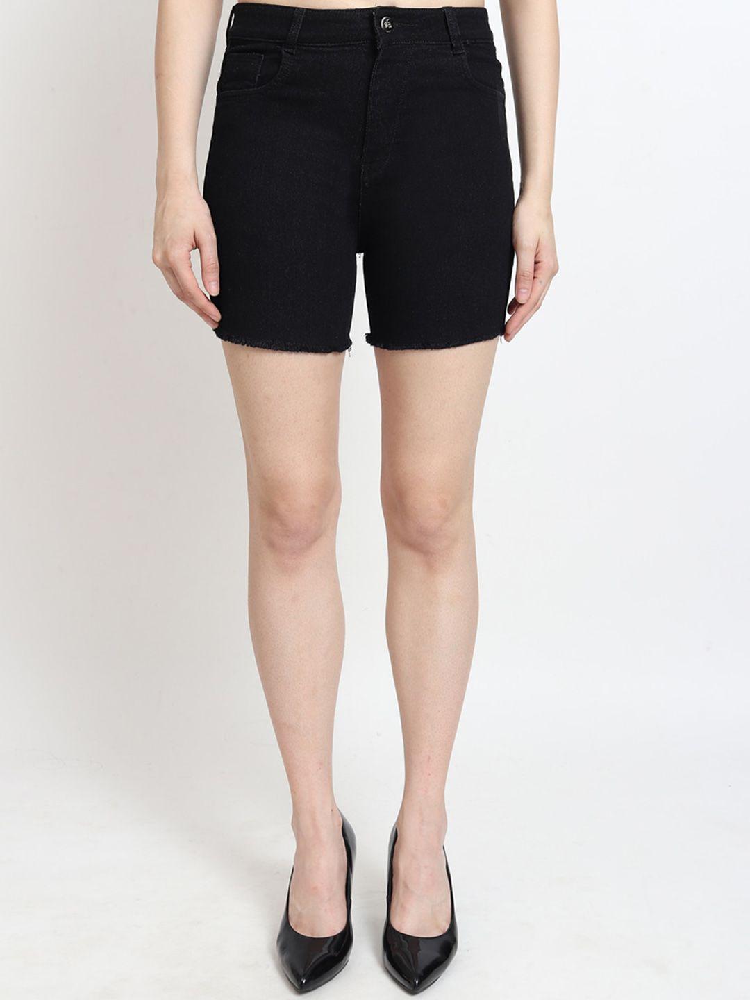 live ok women skinny fit high-rise stretchable cotton denim shorts
