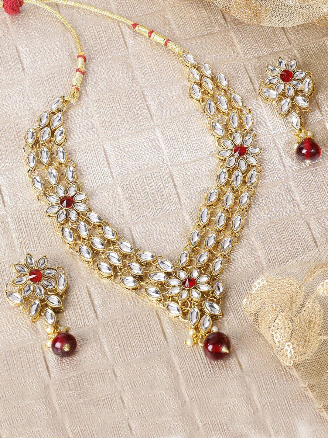 live evil red & gold-toned kundan studded necklace set