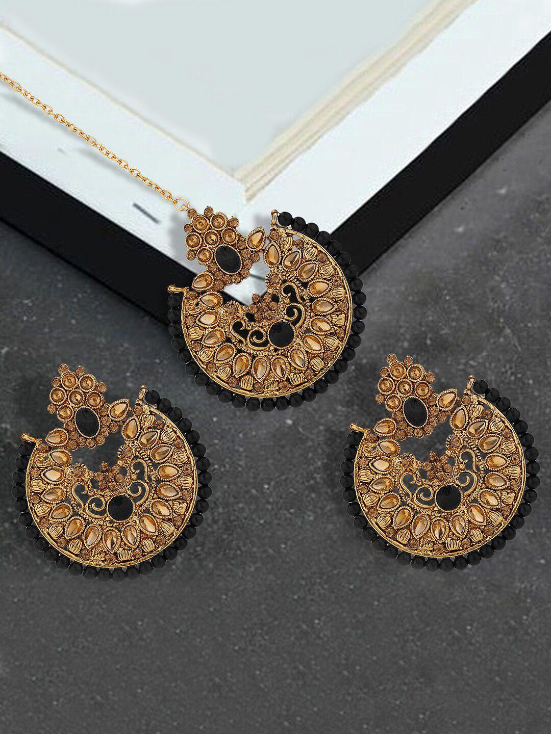 live evil woman black & gold maang tikka with earrings