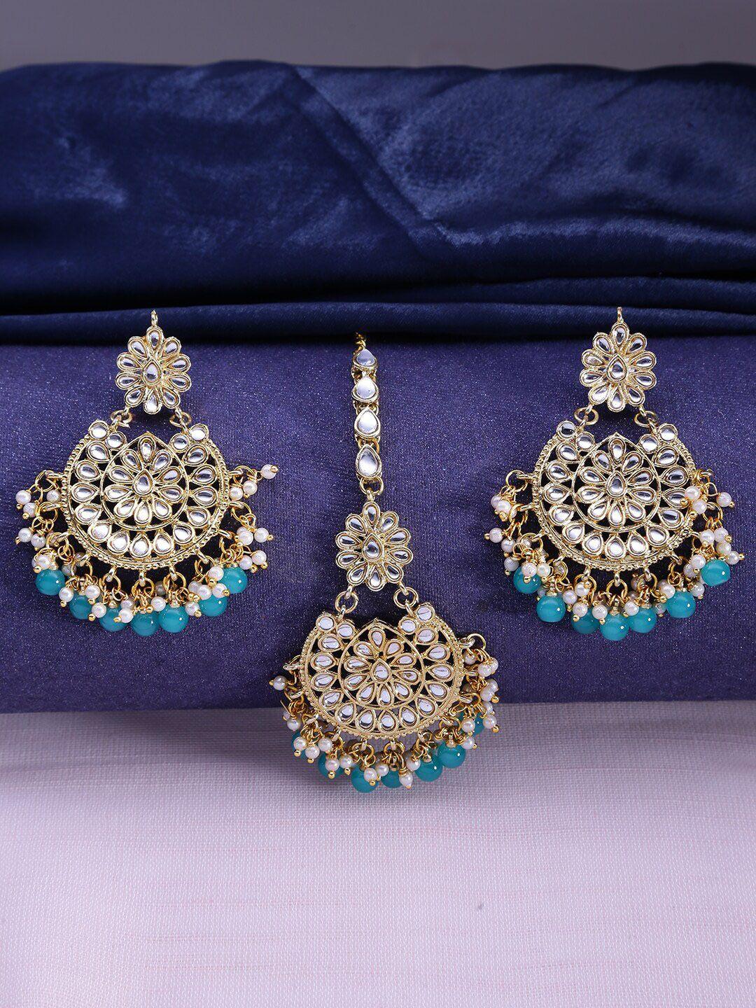 live evil woman green& gold maang tikka with earrings