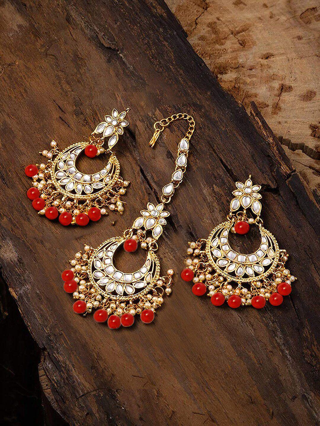 live evil woman maroon & gold maang tikka with earrings