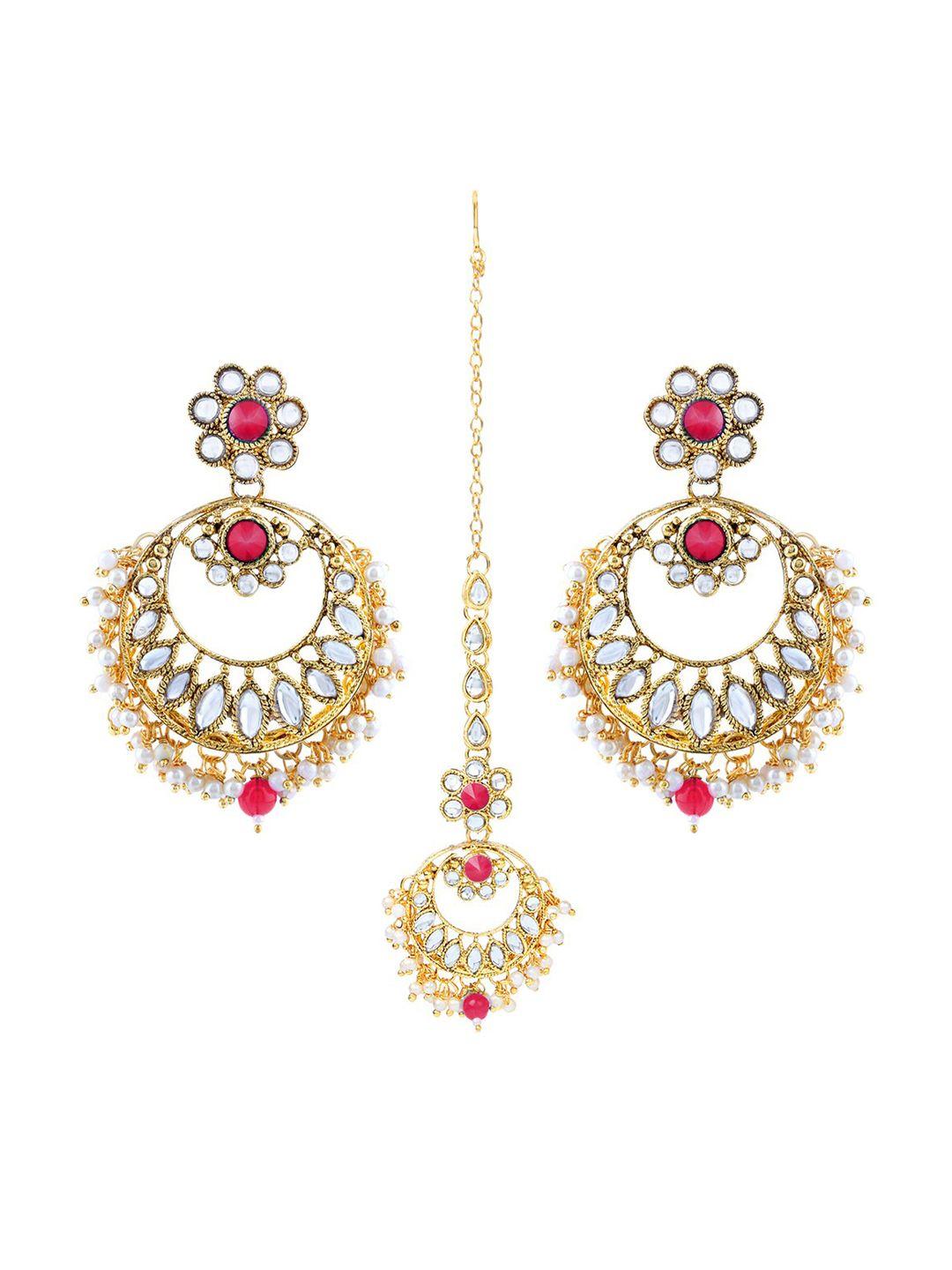 live evil woman pink & gold maang tikka with earrings