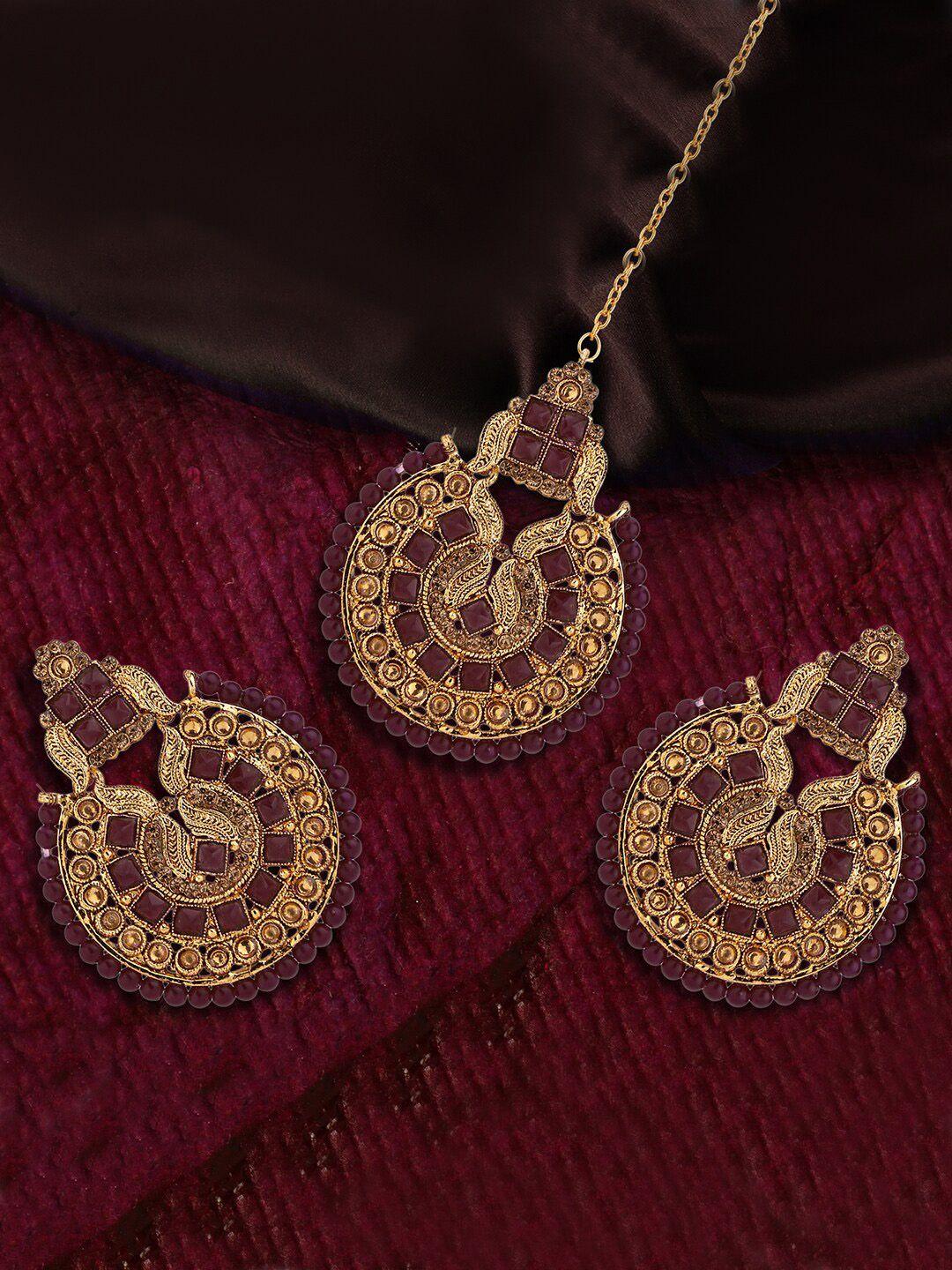 live evil woman set of brown & golden maang tikka with earrings