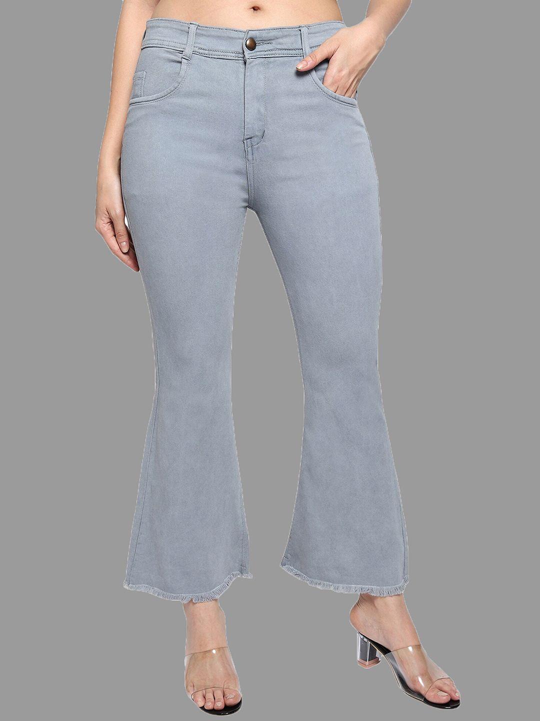 live ok women grey bootcut high-rise slash knee jeans