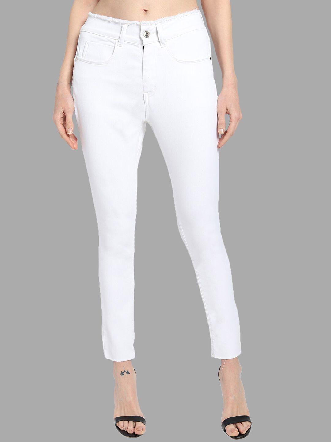 live ok women white skinny fit high-rise stretchable cotton jeans