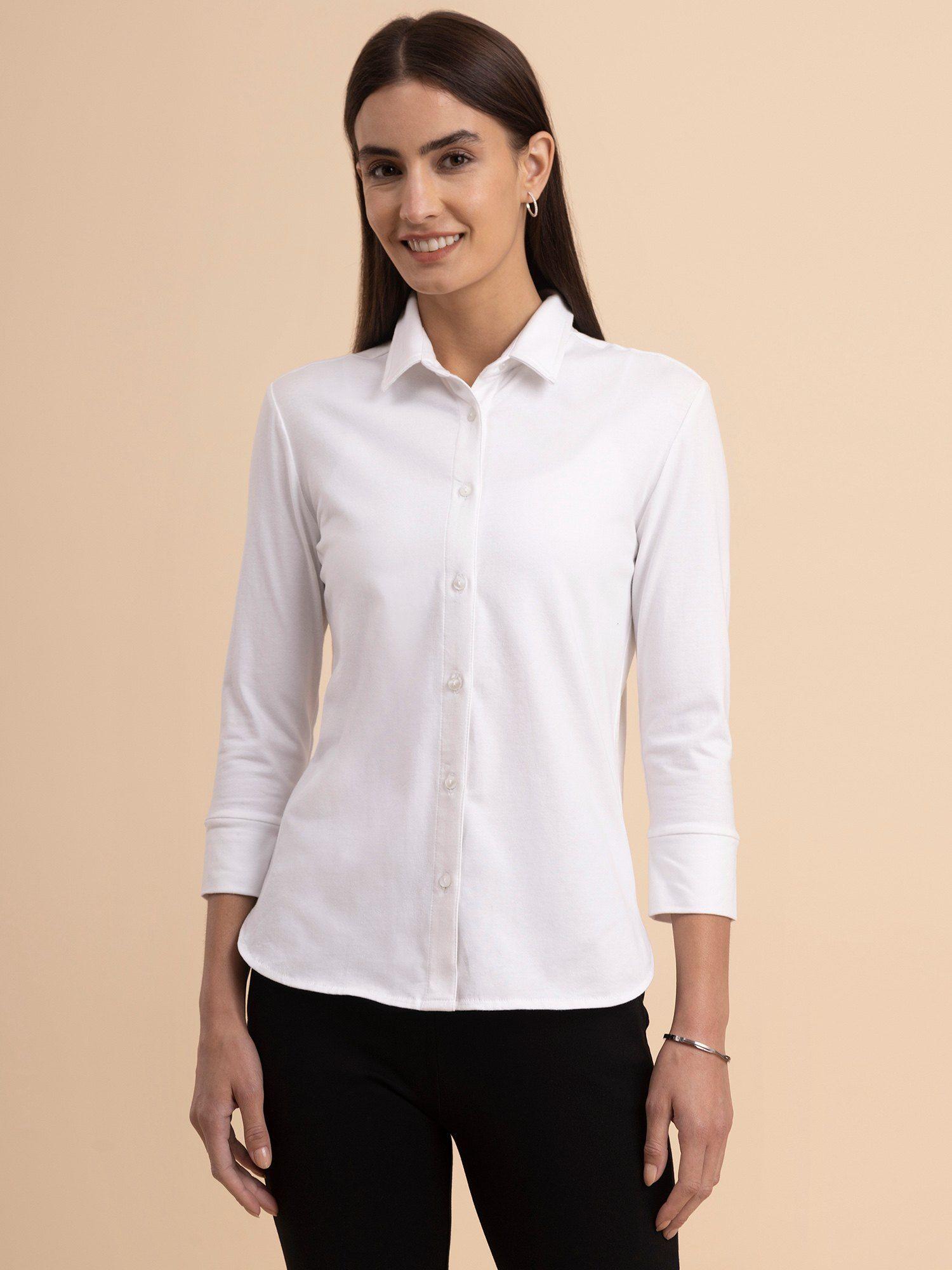 livin button down knit shirt - white