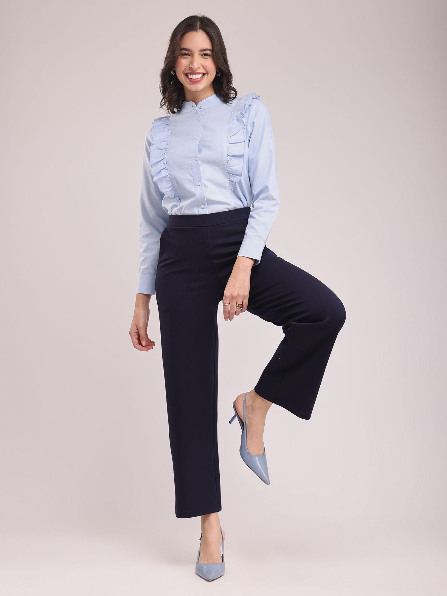 livin wide leg mid-rise parallel trousers - navy blue