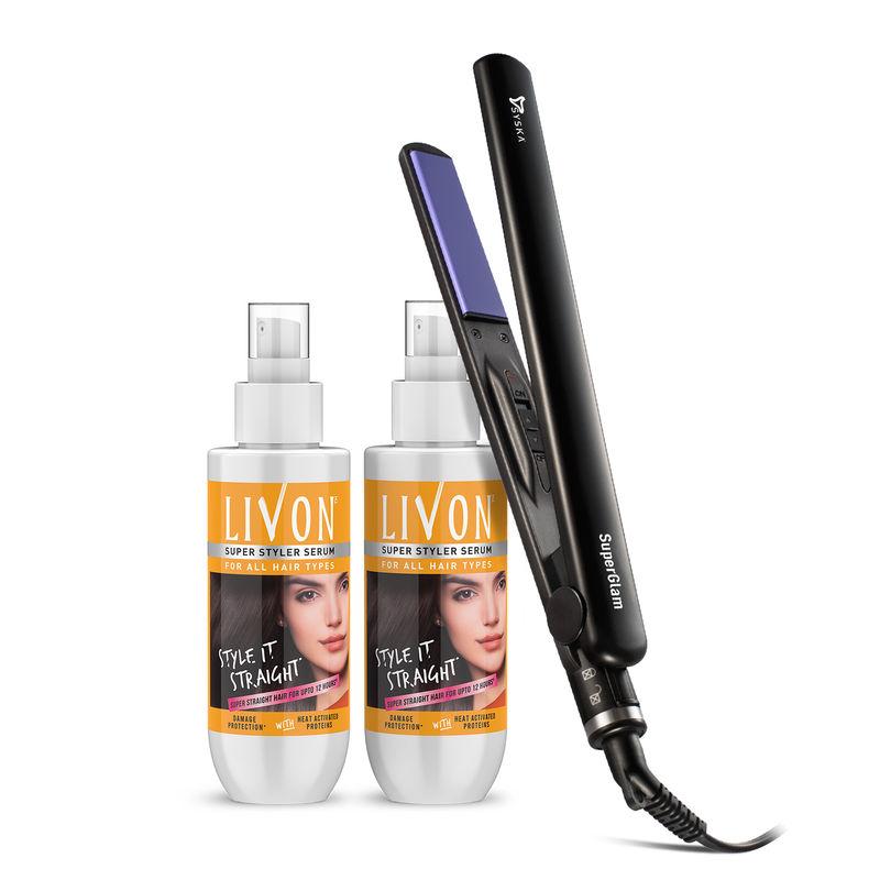 livon serum for women & men for hair straightening ( pack of 2) + syska hair straightener