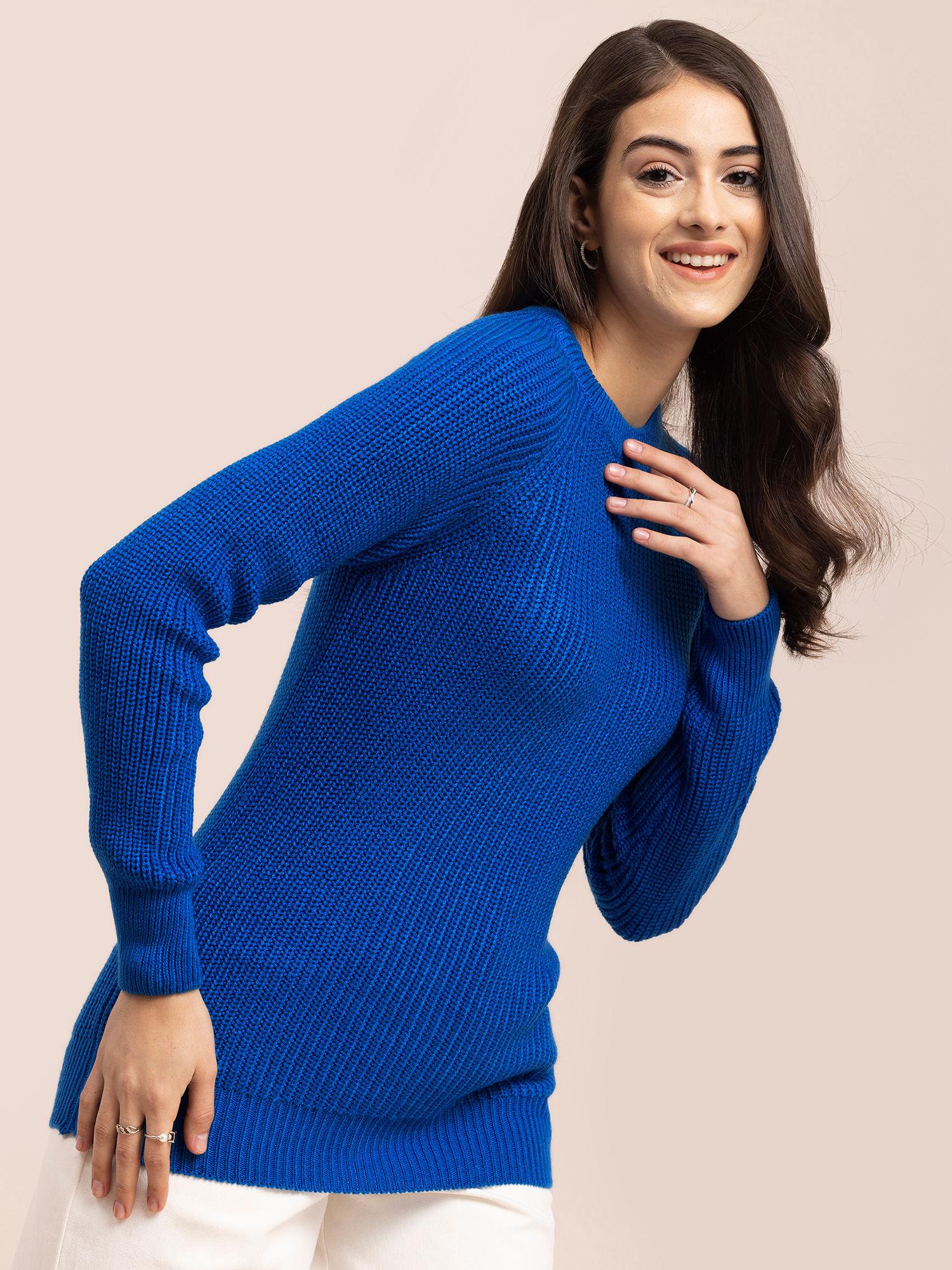 livsoft round neck tunic sweater-royal blue