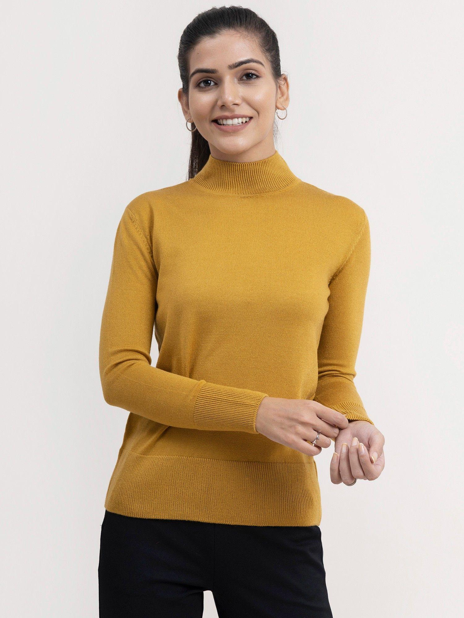 livsoft band neck knit-mustard