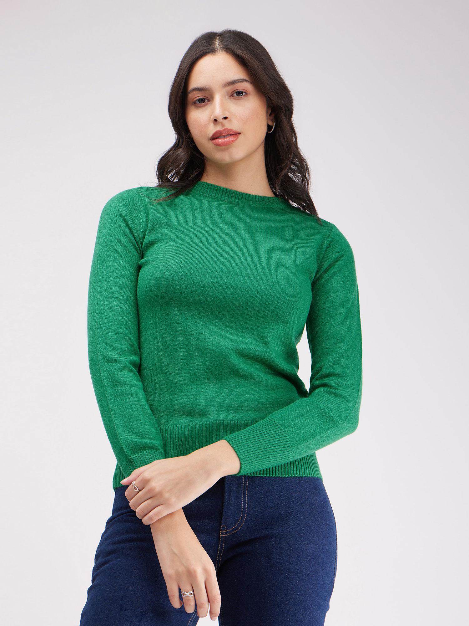 livsoft essential round neck knit-bottega green